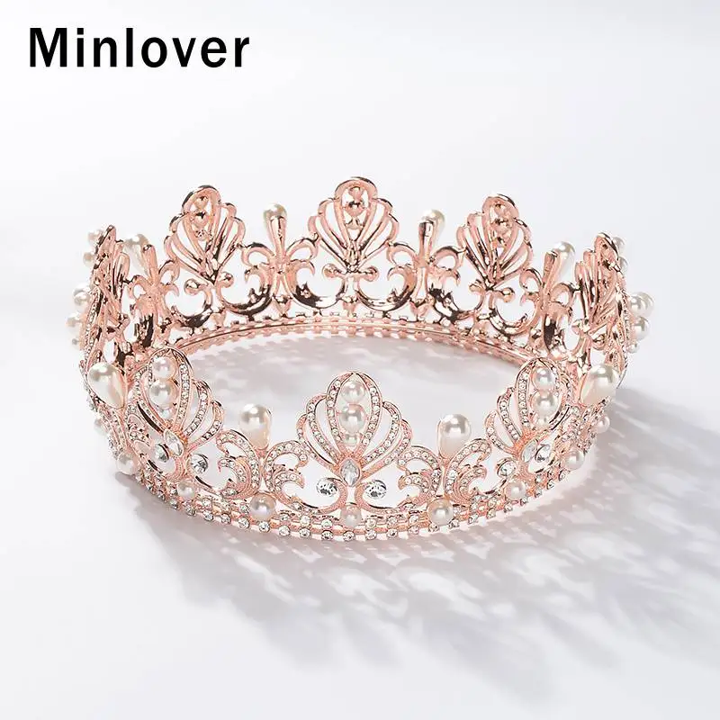 Minlover золото/цвет розового золота барокко круглые стразы свадебная тиара Корона