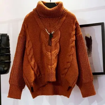 Korean Style Women Pullover Sweater Woman Winter 2020 Jumper High Collar Long Sleeve Thickened Loose Lady One Size Solid Autumn Женская