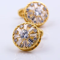 kflk brand high quality men gold color round white crystal cufflinks wedding gift button 2017 new products guests