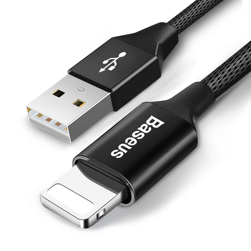 Black Baseus USB кабель для iPhone 11 Pro Max X XR XS 8 7 6 6 S 5 5S iPad Быстрая зарядка данных USB провод шнур Кабели для мобильных телефонов - Цвет: Black