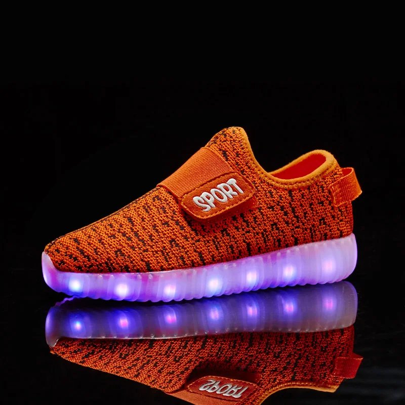 Оранжевый Size 25-37 Kids Led USB Recharge Glowing Shoes Children's Hook Loop Shoes Children's Glowing Sneakers Kids Led Luminous Shoes - Цвет: Оранжевый