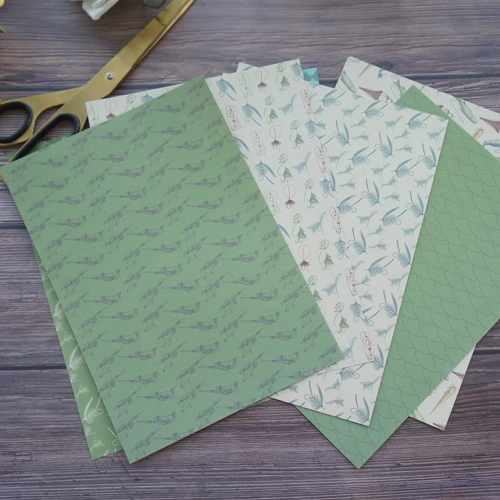 24 sheets A5 size DIY go fishing green design gift wrapping paper creative craft handmade scrapbooking kit set | Дом и сад