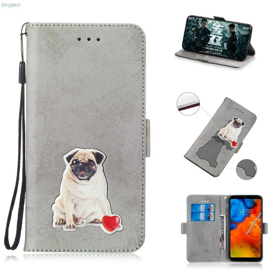 Флип кожаный чехол на чехлы для LG Q7 Q8 случае СПС coque Q 7 8 милые животные