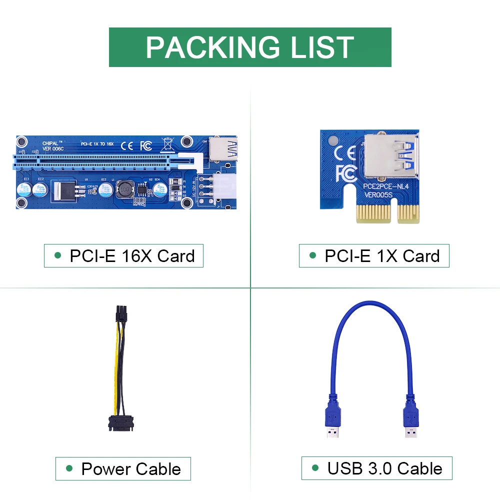 CHIPAL VER006C PCI E Riser Card 006 Express 1X к 16X удлинитель 30 см USB3.0 кабель 6Pin SATA для BTC ETH