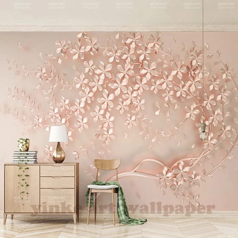 

Customized large mural luxury elegance 3d stereoscopic flower rose gold 3D wallpaper for living room TV backdrop 3d wall paper