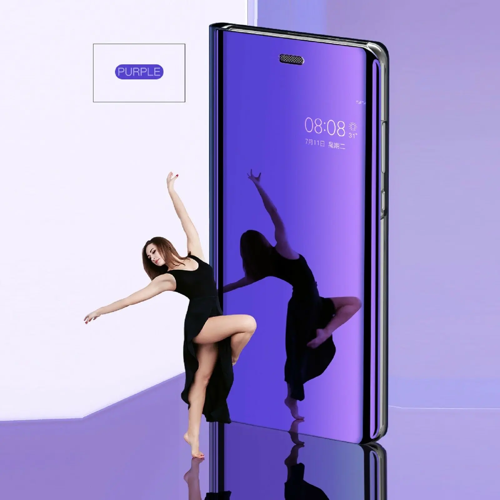 Зеркальный смарт-чехол С Откидывающейся Крышкой для Oneplus 7 Pro 6t 6 5t роскошный полный защитный чехол для телефона One Plus 7 6t 5t 7pro - Цвет: Purple