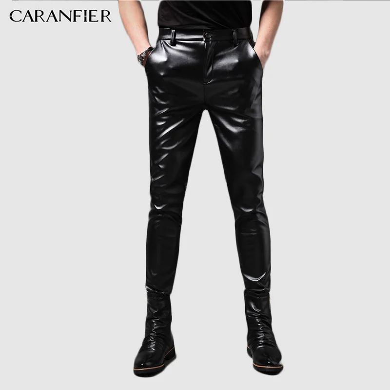 Мужские кожаные брюки CARANFIER повседневные из искусственной кожи для ночных клубов