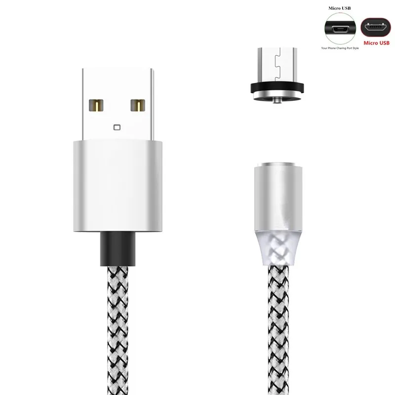 Sliver with Micro Магнитный USB кабель 1 м провод для быстрой зарядки для iPhone кабель для samsung S8 S9 S10 5G Plus Redmi Note 4 5 6 7 Pro телефонный провод - Цвет: Sliver with Micro