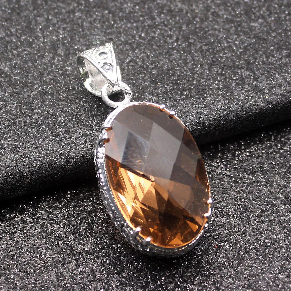 Glowing Oval Shape Honey Topaz925 Sterling Silver Color Charms Women Pendant Chain Necklace 20 Inch | Украшения и аксессуары
