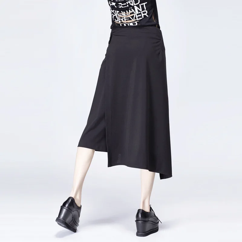 2016 летние женские одноцветные широкие брюки модные Асимметричные штаны с