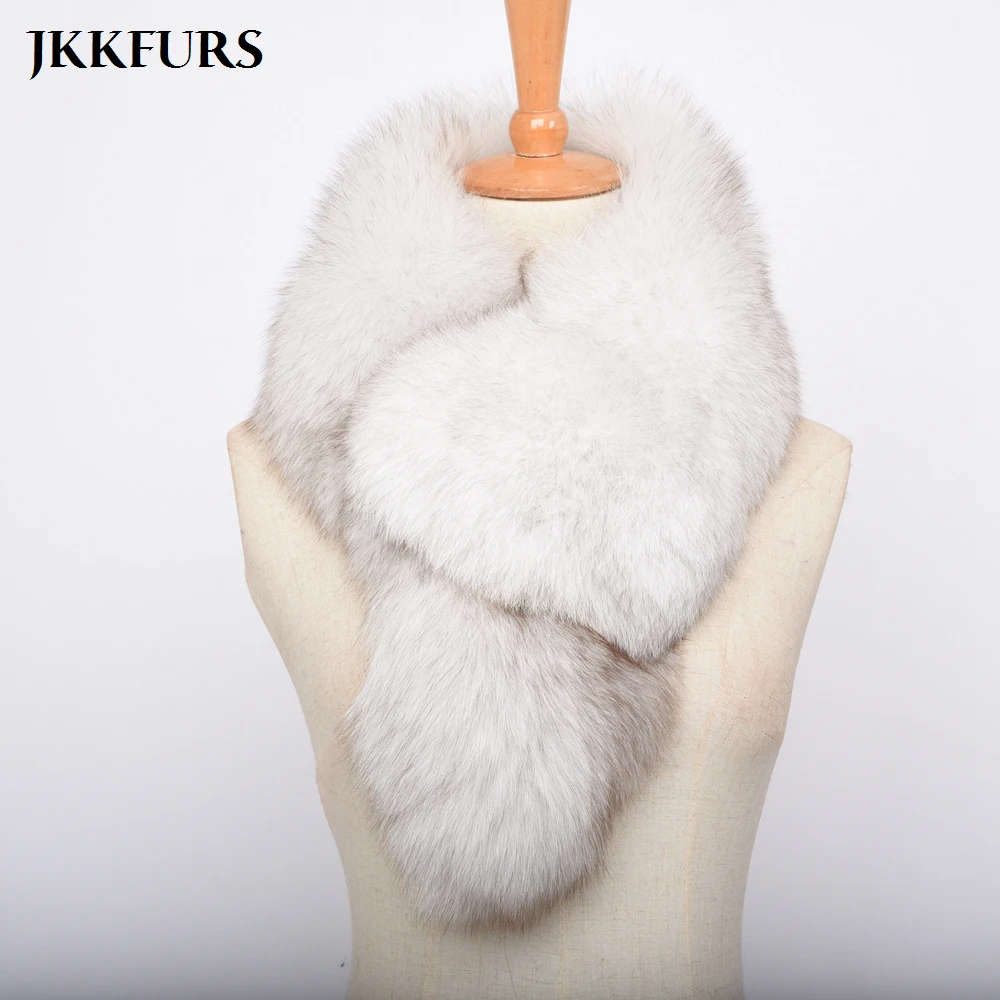 JKKFURS новые женские шарфы из натурального Лисьего меха зимние толстые теплые