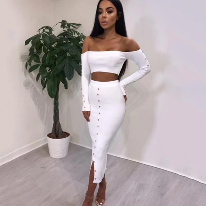 Повседневная Женская юбка из 2 предметов костюм с открытыми плечами короткий