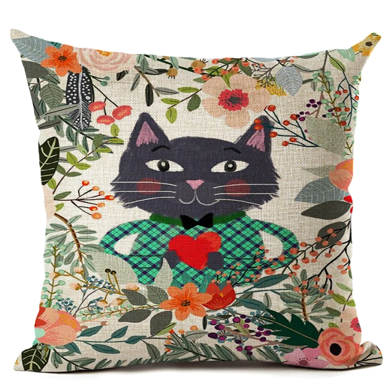 Винтажная Цветочная наволочка кошка подушка для автомобиля диван сиденье евро