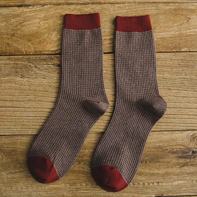 5 pairs coffee Высококачественные мужские хлопковые носки в стиле Харадзюку, двойные швы, компрессионные носки для мужчин, зимние теплые деловые носки, длинные носки, 5 пар - Цвет: 5 pairs coffee