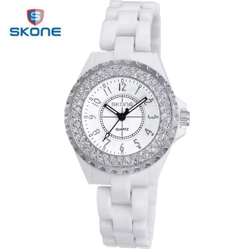 SKONE новый дизайн модные со стразами True керамики женщин Роскошные Часы