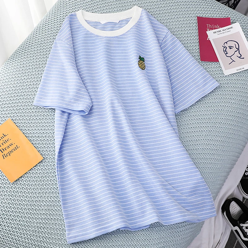 Футболка с рисунком фруктов летняя Женская Корейская одежда в полоску 2019 топы