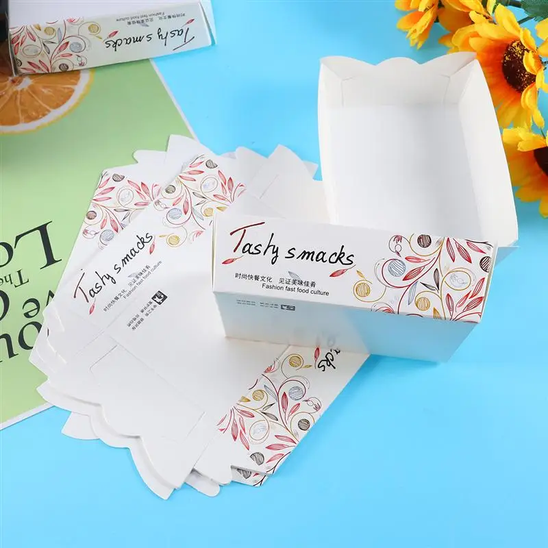 ROSENICE 100pcs Disposable Hot Dogs French Fries Bakery and Fried Food Packing Box Case Paper Serving Food Tray