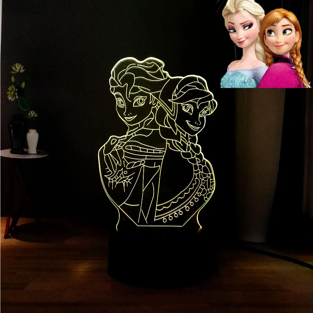 Новинка 2019 домашний декор лед Снежная королева Эльза и Анна принцесса 3D
