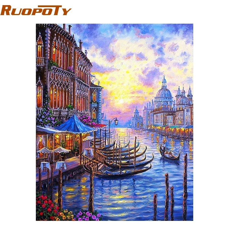 

RUOPOTY Venice Sunset Seascape DIY Painting By Numbers Modern Wall Art Canvas Acrylic Paint By Number Unique Gift For Home Decor