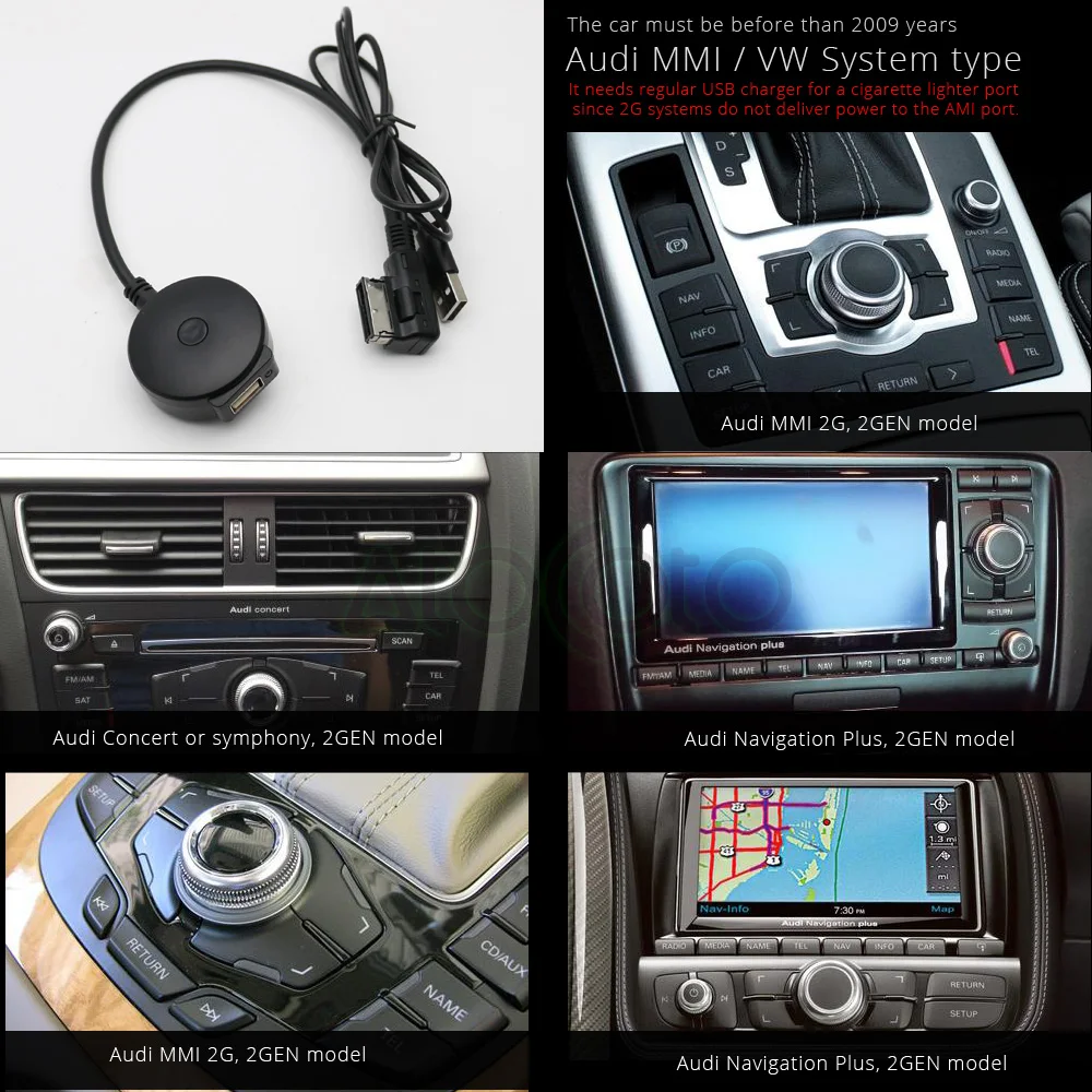 AtoCoto Bluetooth AUX приемник кабель адаптер для VW Audi 2G 3g MMI системы A4 A5 A6 Q5 Q7 аудио медиа вход AMI MDI интерфейс