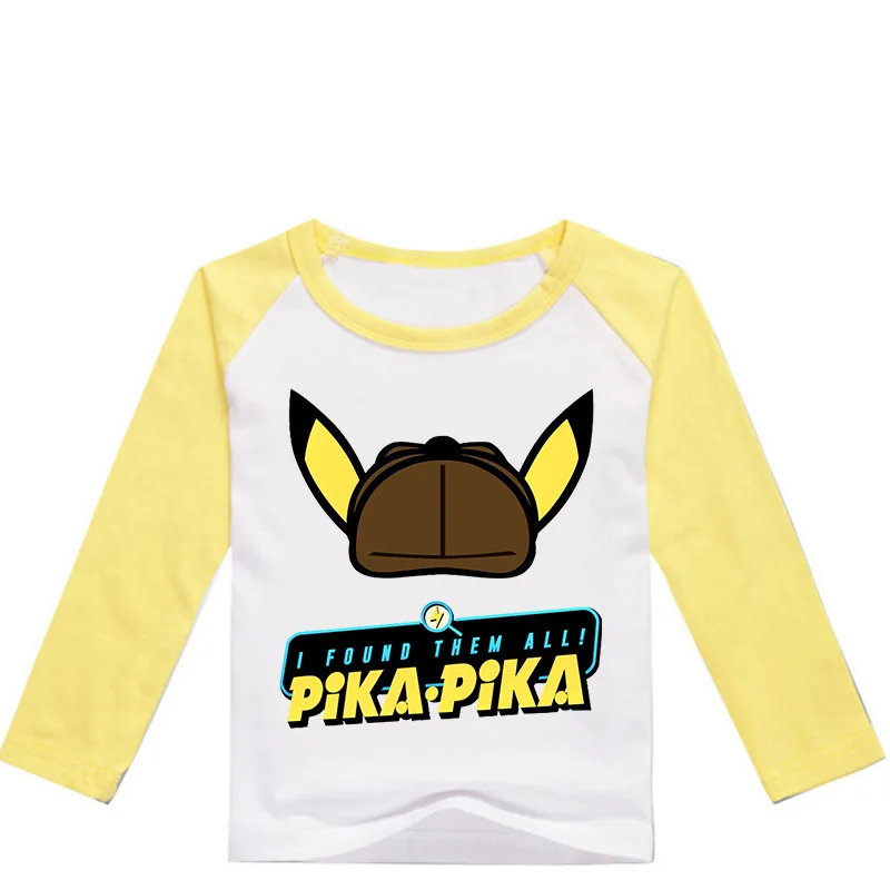 color 3 DLF 2-16Years модные Pokemon Detective футболка Пикачу детская повседневная одежда для малышей, футболка с рукавом для мальчиков футболки для девочек, топы с длинными рукавами - Цвет: color 3
