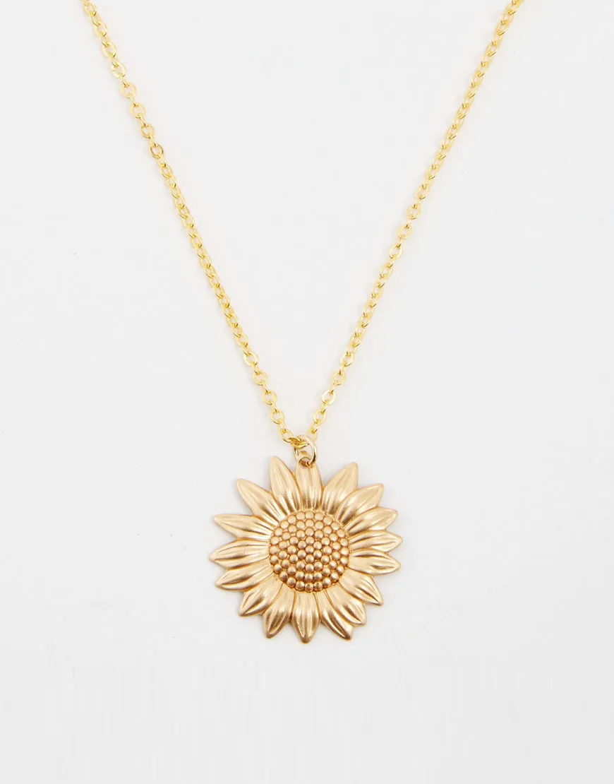 Punk Gold Sunflower Pendant Necklace Boho Botanical Flower Long Chain Necklace For Women Dainty Layering Gift Party Jewelry