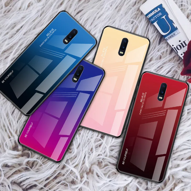 Gradient Tempered Glass Phone Case For OPPO F11 Pro R17 Find X R15X R19 K1 Silicone TPU Frame Hard Cover |