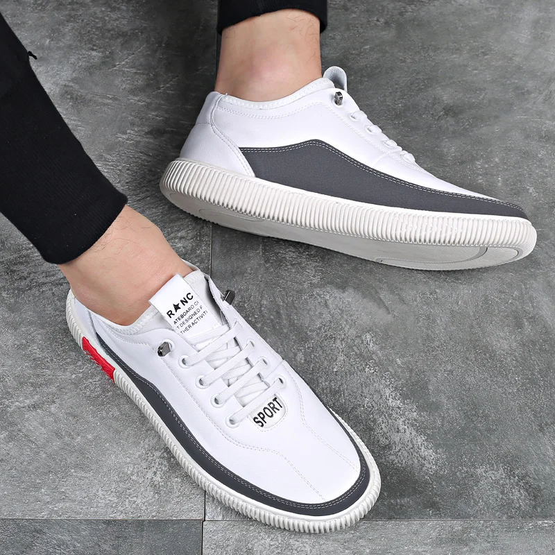 

2021 Men's Cow Leather Shoes Fashion Casual Leather Anti slip White Lacing Shoes New Autumn Youth Man Split Leather Shoes