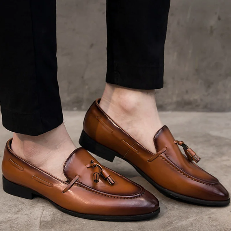 

italian classic dress men shoes leather formal luxury brand tassel male footwear designer office slip on oxford shoes for men
