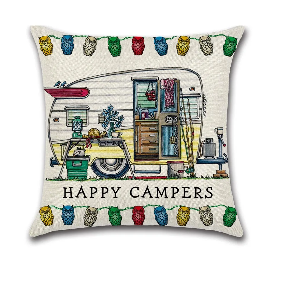Happy Campers Автомобильная наволочка из хлопка и льна для дивана домашняя