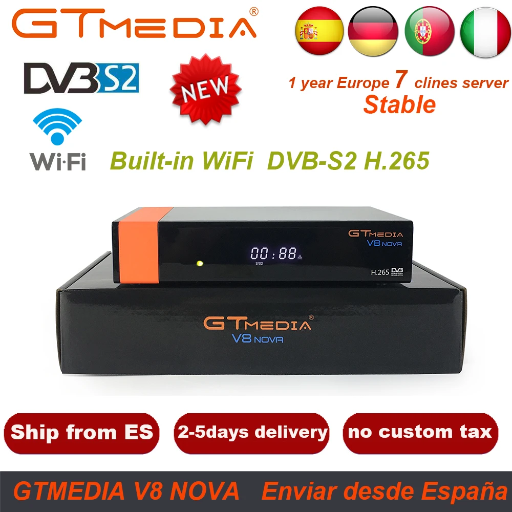 Спутниковый ресивер GTMedia V8 Nova с 1 год Европа Испания Германия 7Cline Full HD H.265 Hevc