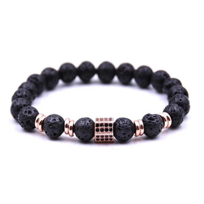 Новинка 2018 модный браслет из натурального камня черная лава розовое золото