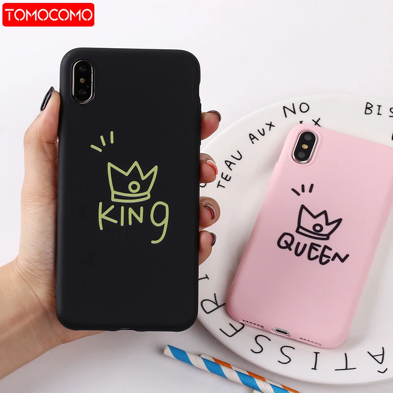 Глянцевая корона милый силиконовый мягкий чехол с надписью KING QUEEN для iPhone 11 Pro 7Plus 7