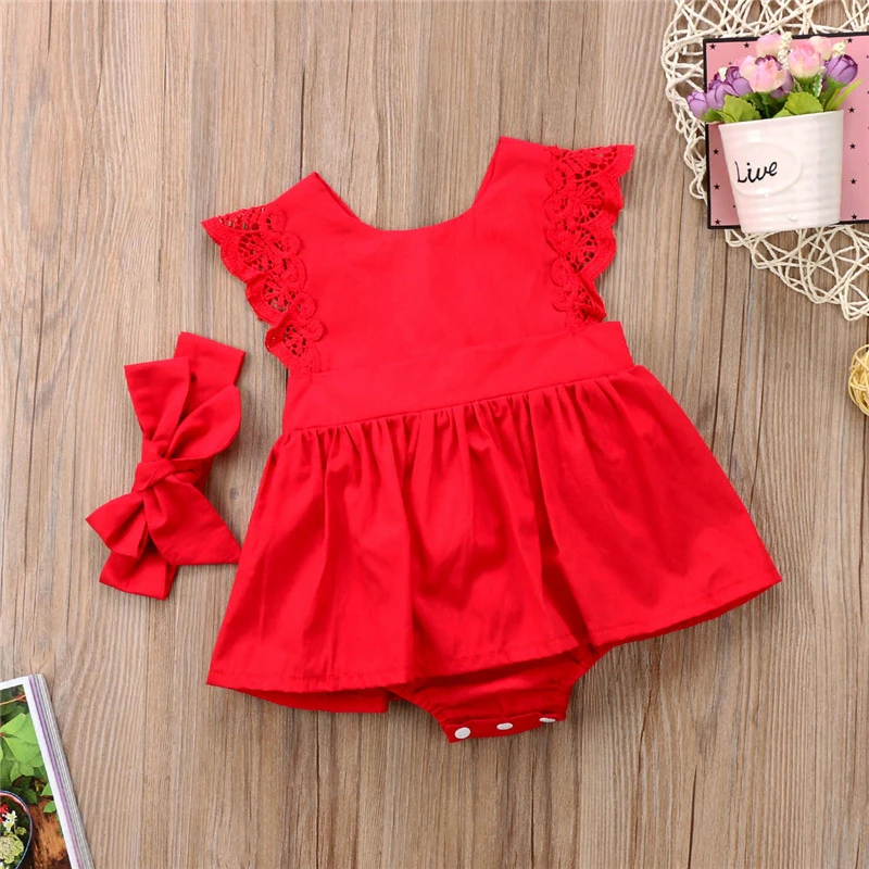 

Christmas Dress For Girls Xmas Baby Girls Red Romper Dresses 2017 New Year's Jumpsuit Lace Backless Vestido Baby Girl Clothing