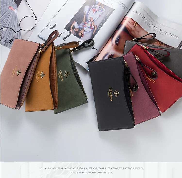 Baellerry новые модные женские сложенные Длинные кошельки на молнии для девочек Кошельки для монет скраб PU Кожаный Клатч мешочек, держатели карт леди Carteira