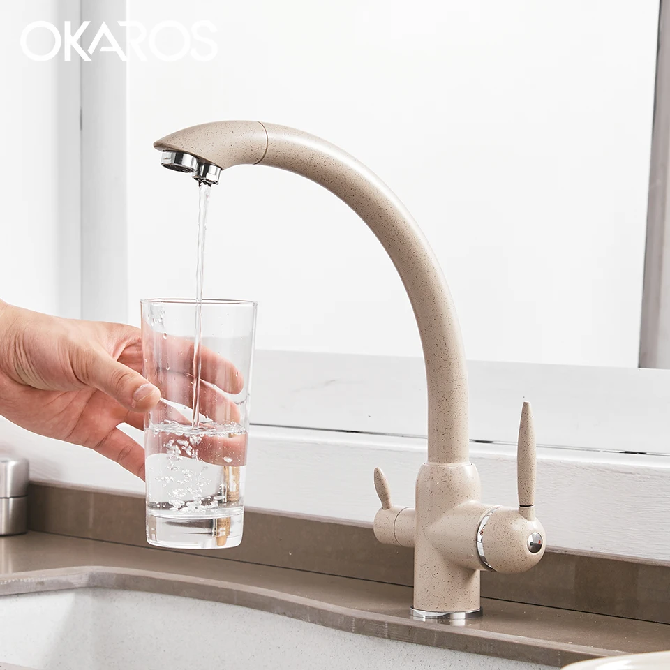 Кухонный Смеситель OKAROS кран с фильтром латунь хром никель золото черный хаки два