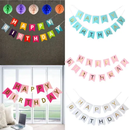 2018 New Colorful Pastel Happy Birthday Banners Bunting Garland Gold Alphabet Party Hanging Banner Decor | Дом и сад
