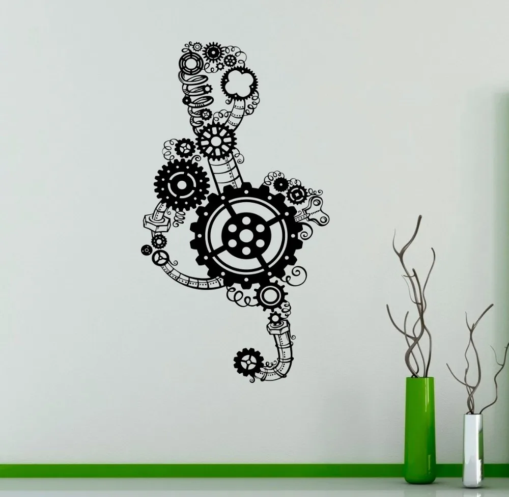 Настенная Наклейка YOYOYU, съемное украшение для дома в стиле стимпанк, Постер «скрипичный ключ», механизм, настенное украшение, J064