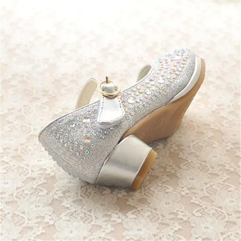 

New Children Transparent Rhinestone Girls Leather Shoes Princess Student High-heeled Shoes Kids Toddler Dance Performance 04