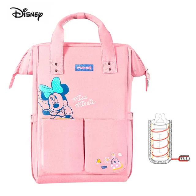 Minnie 2 Disney USB нагреватель многофункциональный большой емкости подгузник рюкзак розовый Минни Микки Маус ребенка мать сумка для беременных - Цвет: Minnie 2