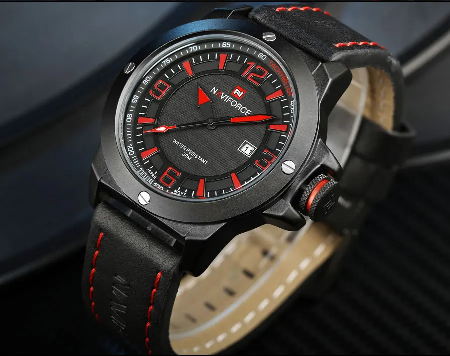 NAVIFORCE Китай Топ бренд спортивные часы для мужчин 30 м водонепроницаемый натуральная кожа Группа военные наручные часы Мужские часы Relogio Masculino