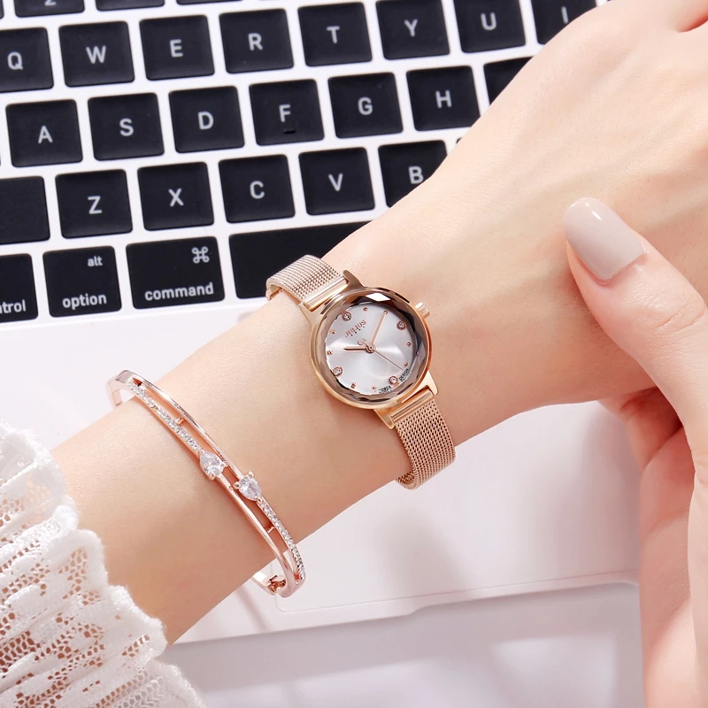 

Fashion Female Luxury Women's Gold Silver Quartz Watch Lady Stainless Steel Easy Adjust Band Watch Girl Cute Trendy Clock New