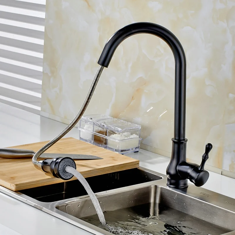 FLG Kitchen Faucet Deck Mounted Single Hole With 3 Cover Plate Oil Rubbed Black Mixer Pull Out Tap 155-33N | Обустройство дома