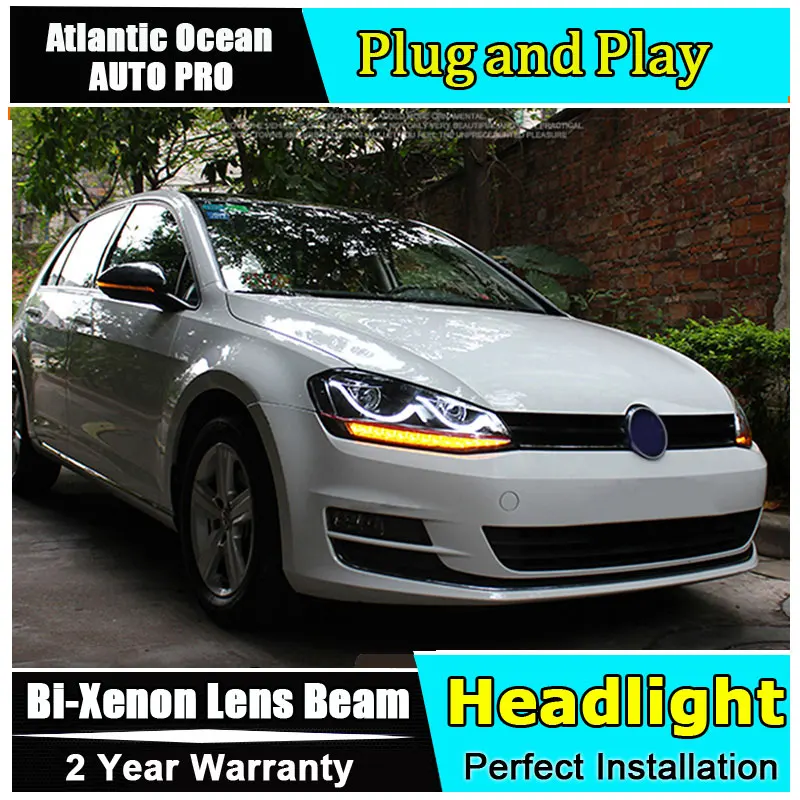 2013 2016 автомобильный Стайлинг для VW Golf 7 фар MK7 светодиодный фонарь Smile DRL Объектив