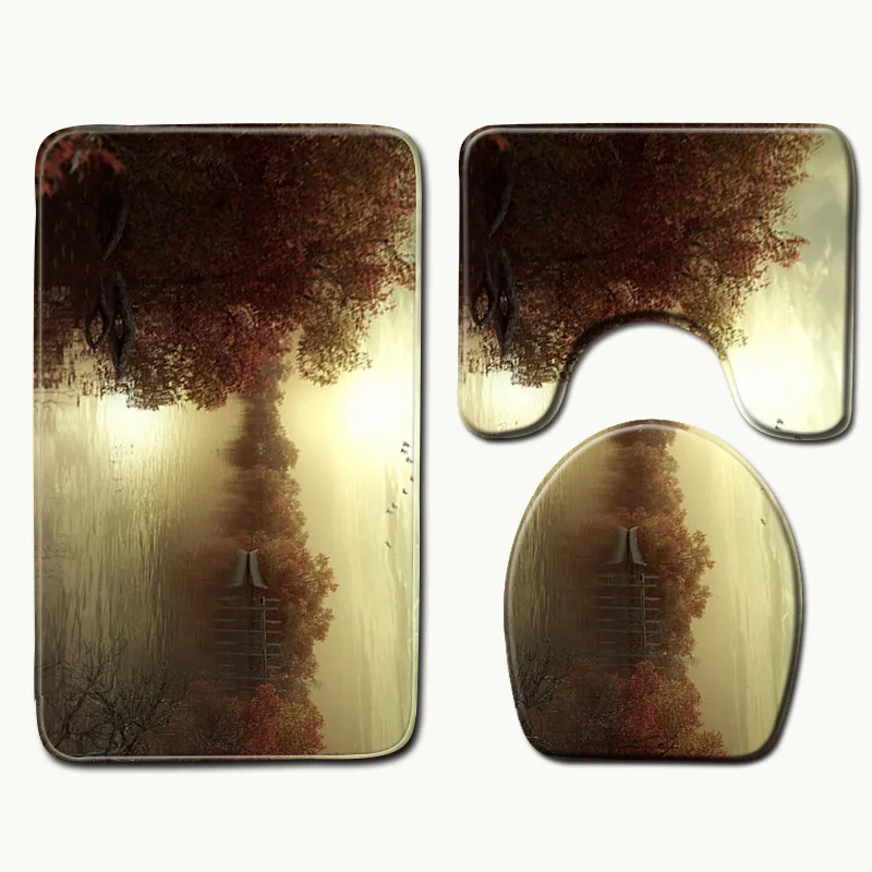 

Zeegle 3PCS Bathroom Carpet Set Flannel Bathroom Floor Mats Cushion Toilet Seat Cover Anti-slip Bathroom Rug Toilet Mats