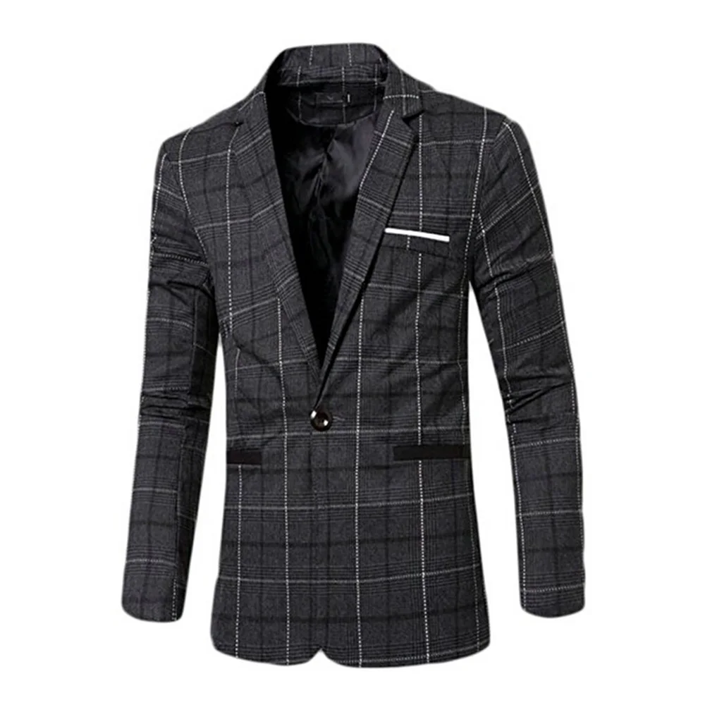 Gresanhevic новый Мужская мода в клетку с длинными рукавами Slim Fit одной One Button Blazer