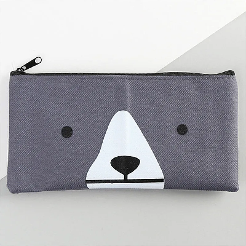 1pcs/sell Kawaii Animal Pencil Case Cute Charcoal Grey Little Bear Pattern School Supplies Stationery Gift Pencil Box Pencil Bag