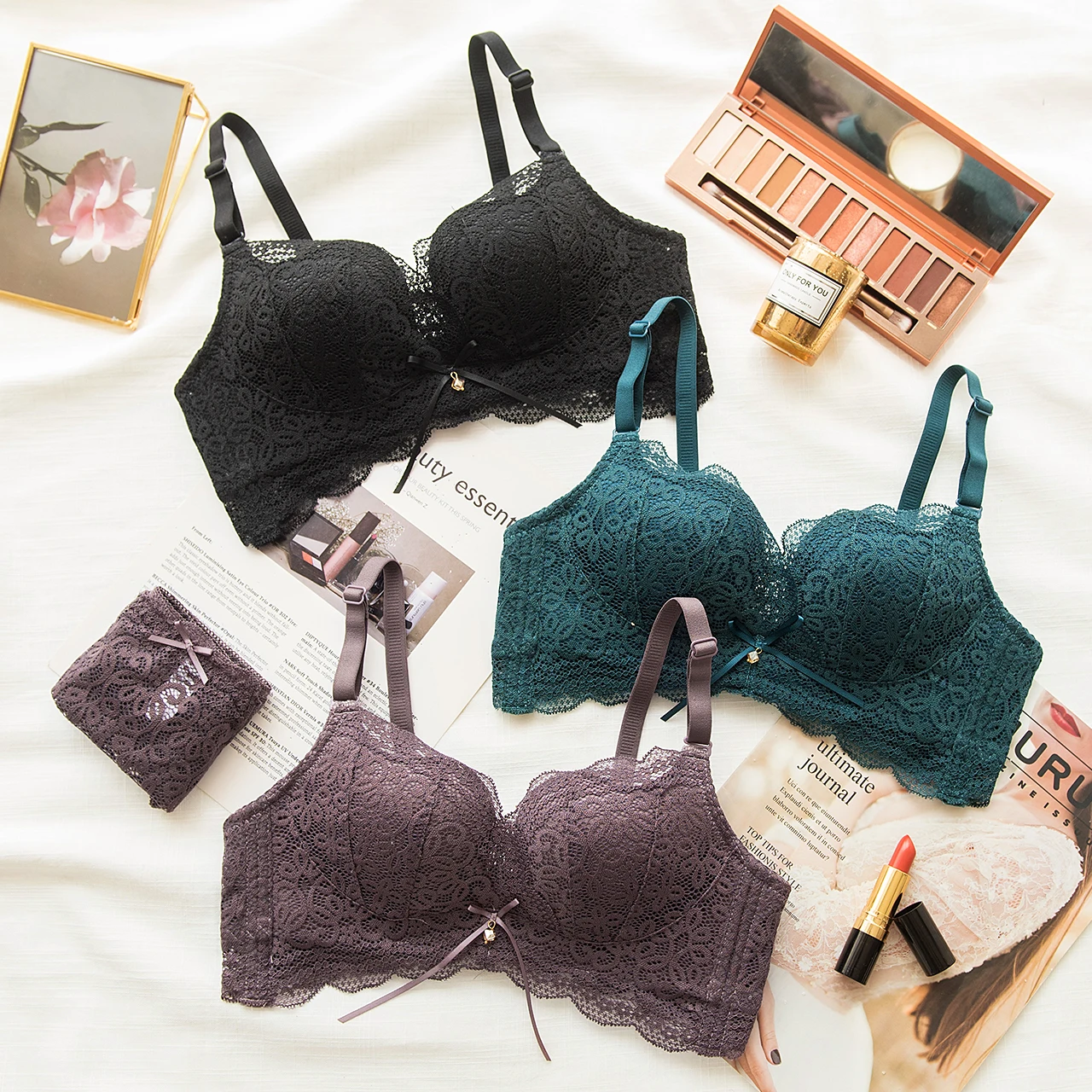 Wasteheart Для женщин мода лук Bralette набор косточек хлопковые трусы комплект нижнего