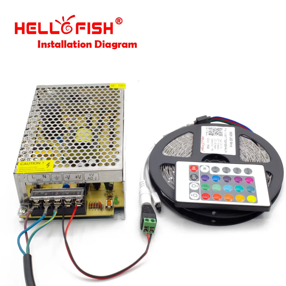 

Hello Fish 3528 RGB Flexible 300 SMD LED Strip Light + 24 key IR Remote Controller