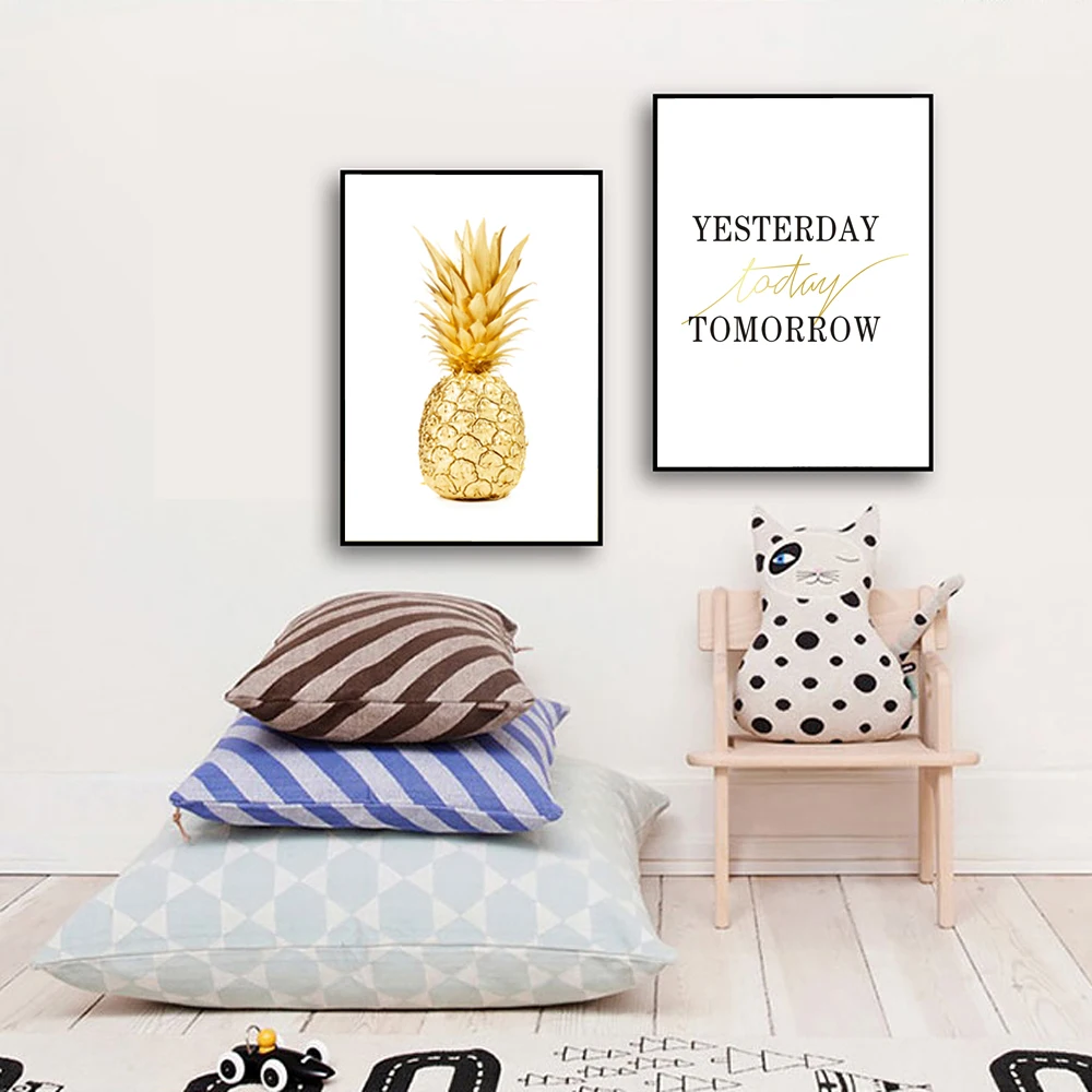 Фруктовая тропическая простота ананас живопись и цитата популярный холст печать